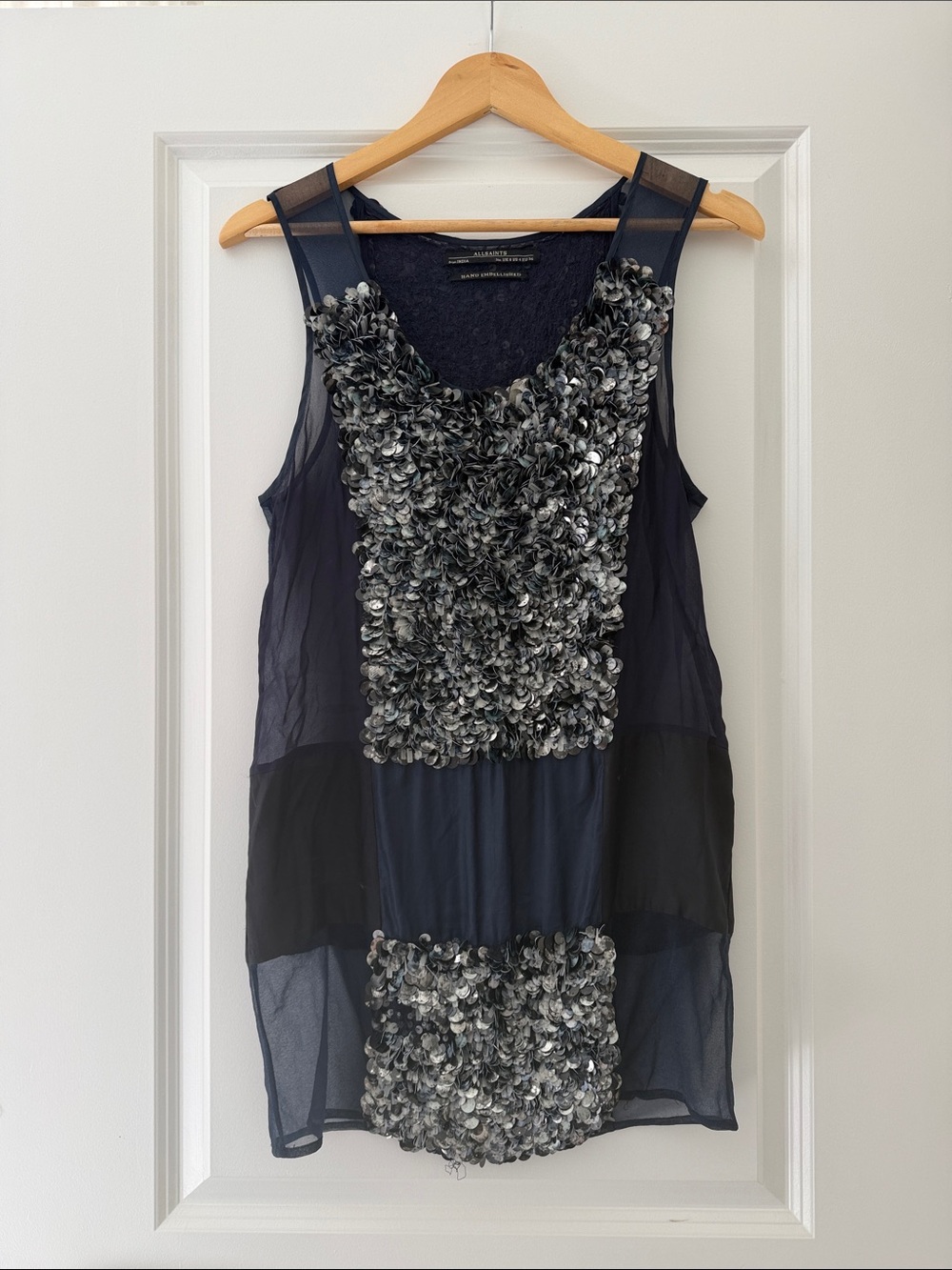 All Saints Navy and Silver Sequin Sleeveless Top